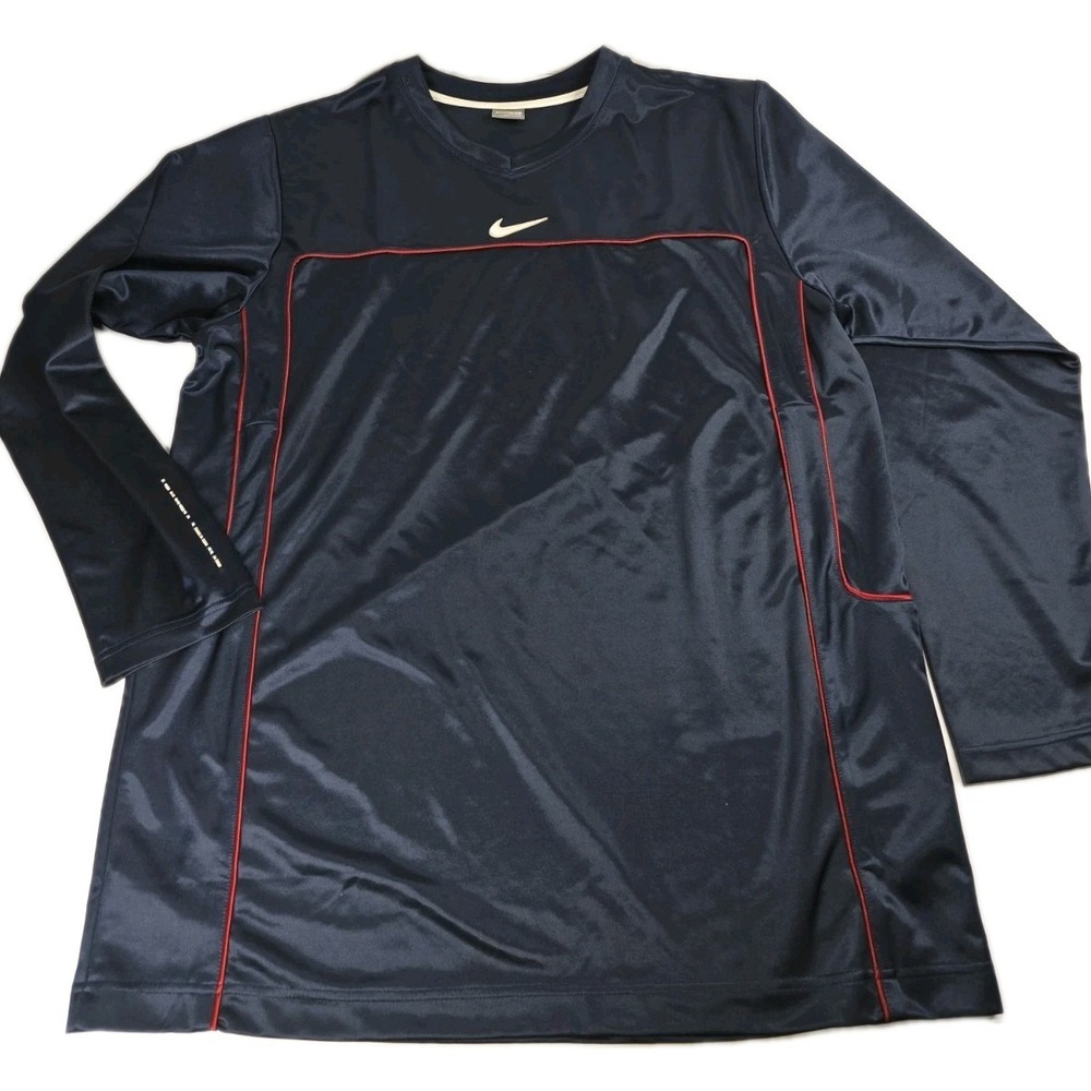 Vintage Nike Shirt Mens‎ XL Blue Red pipe Long Sleeve Basketball Pullover Jersey